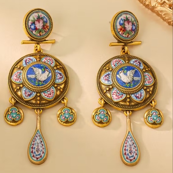 Anthropologie Jewelry - NEW Elegant Gold and Blue Enamel Earrings